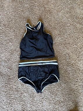 torrid Black Two-Piece Athletic Swim Set with White Trim